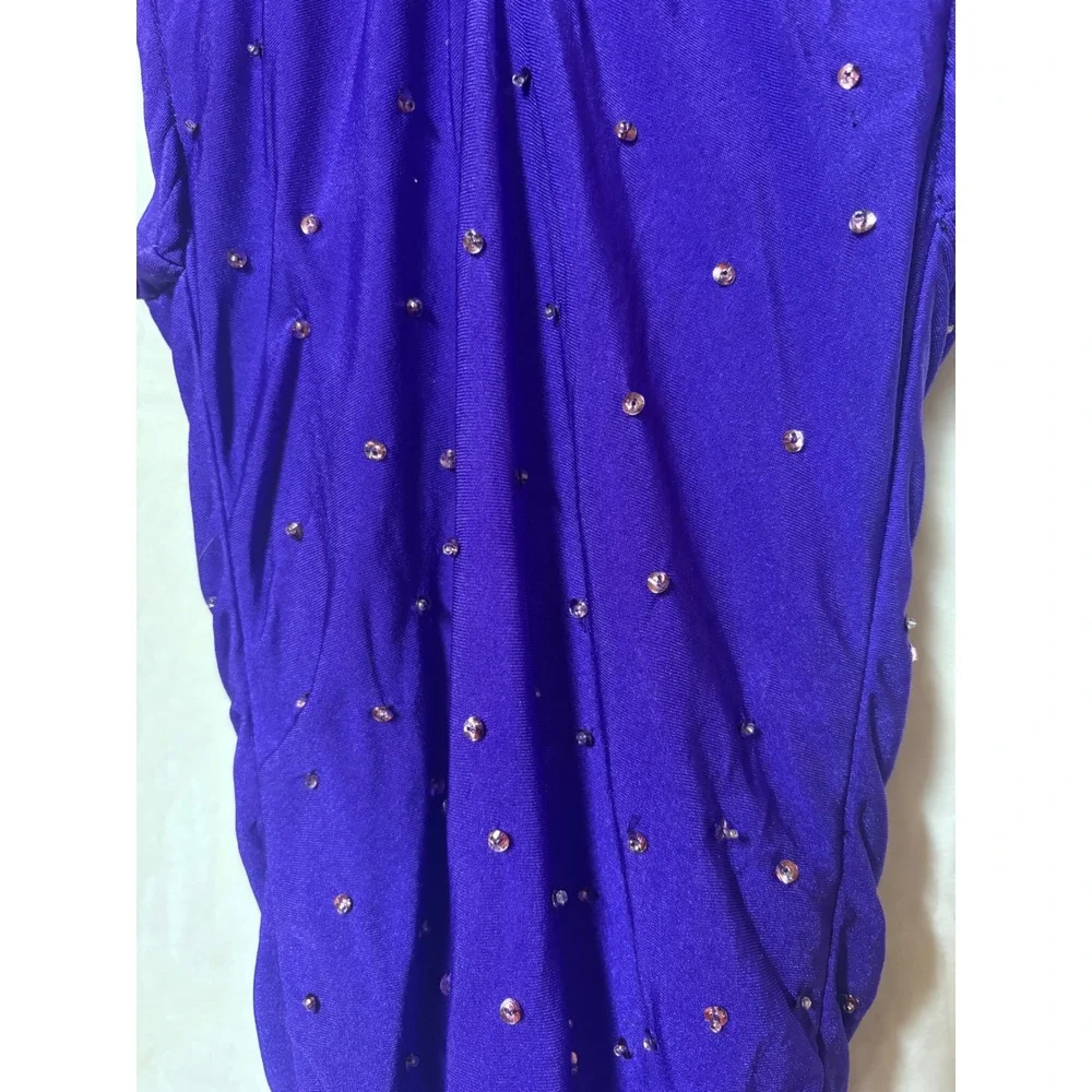 VTG Girls Baton Twirling Leotard Size 12 Rhinestones Purple 70s Handmade
